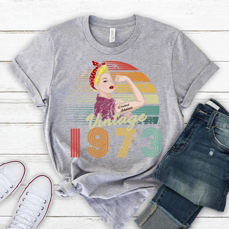 Футболка для именинницы, модная вечеринка, женская одежда в стиле Харадзюку, хлопок, забавная надпись, 1974 года рождения, женская футболка, футболки с коротким рукавом Изображение 4