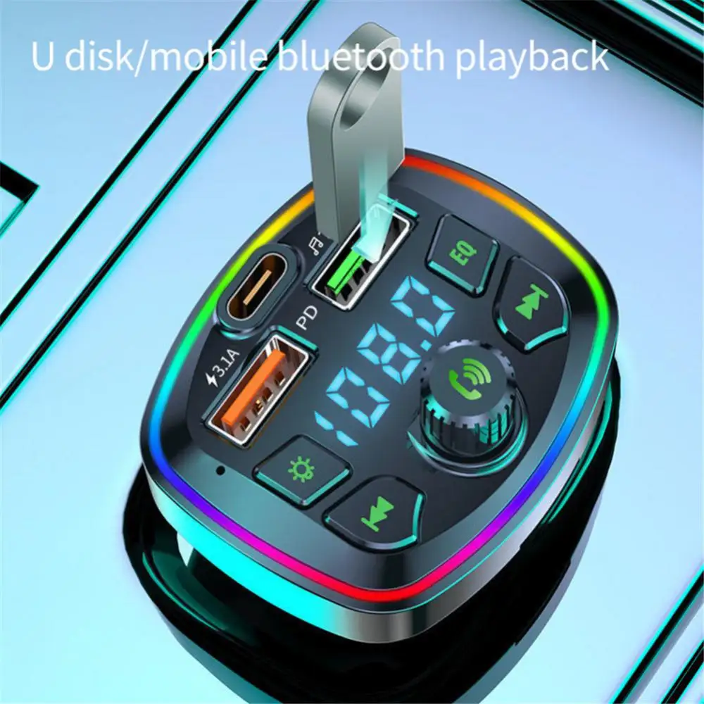 1 ~ 10ШТ Автомобильное Зарядное Устройство Bluetooth 5.0 FM-Передатчик PD 20 Вт Type-C Двойной USB 3.1A Красочный Рассеянный Свет Прикуриватель MP3 Музыка Изображение 2