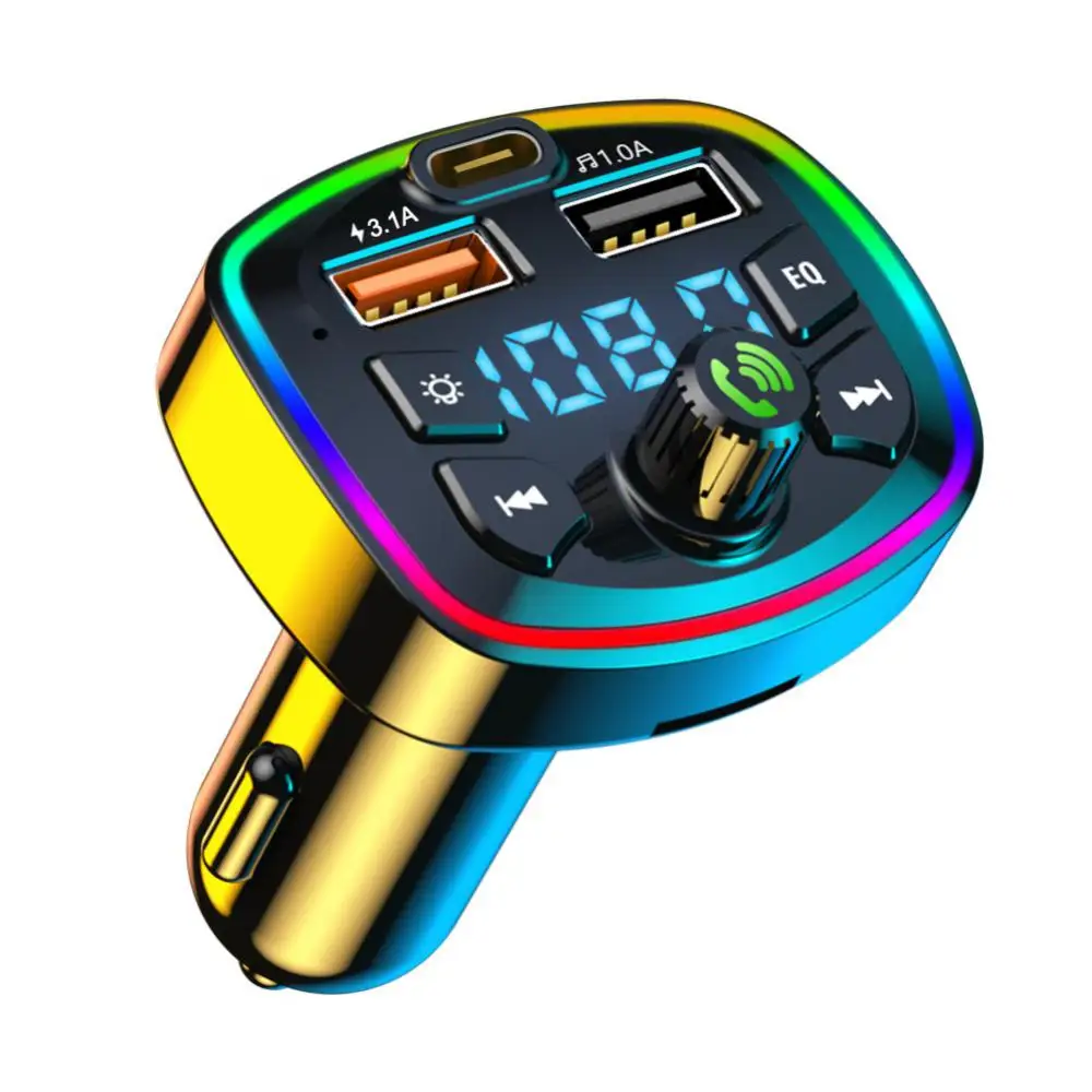 1 ~ 10ШТ Автомобильное Зарядное Устройство Bluetooth 5.0 FM-Передатчик PD 20 Вт Type-C Двойной USB 3.1A Красочный Рассеянный Свет Прикуриватель MP3 Музыка Изображение 3