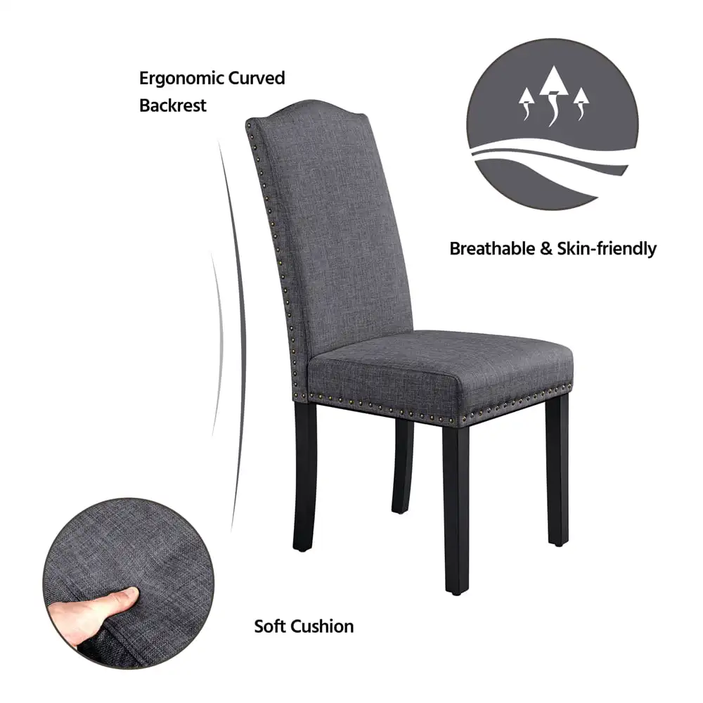 Обеденный стул Alden Design, 2 шт., с высокой спинкой, серый Изображение 3
