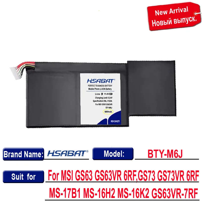 HSABAT 6800 мАч BTY-M6J Аккумулятор для ноутбука MSI GS63VR GS73VR 6RF-001US BP-16K1-31 9N793J200 Планшетный ПК MS-17B1 MS-16K2 Изображение 2