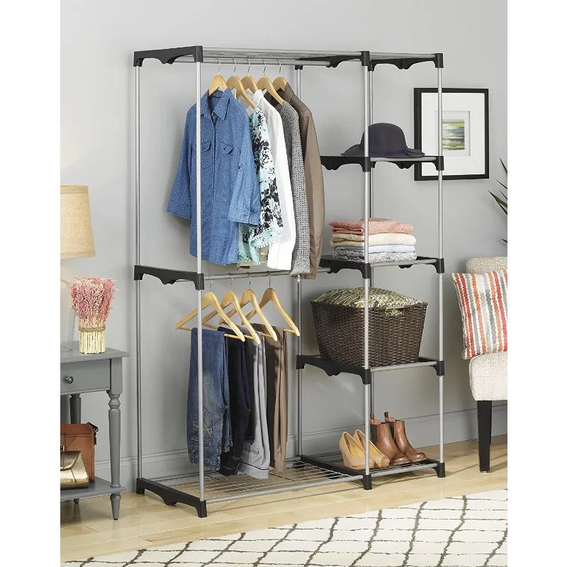 Система шкафов Whitmor с двойным стержнем, металл со смоляными разъемами, серебристая и черная мебель шкаф для мебели для спальни Изображение 0