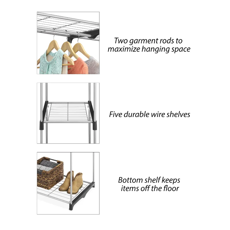 Система шкафов Whitmor с двойным стержнем, металл со смоляными разъемами, серебристая и черная мебель шкаф для мебели для спальни Изображение 3