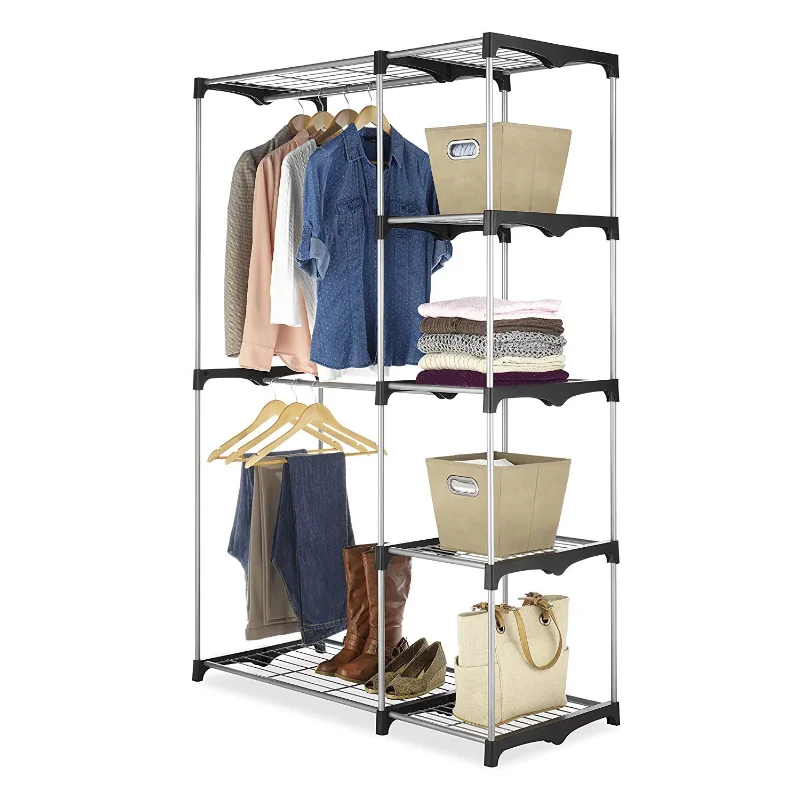 Система шкафов Whitmor с двойным стержнем, металл со смоляными разъемами, серебристая и черная мебель шкаф для мебели для спальни Изображение 4