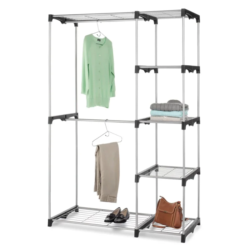 Система шкафов Whitmor с двойным стержнем, металл со смоляными разъемами, серебристая и черная мебель шкаф для мебели для спальни Изображение 5