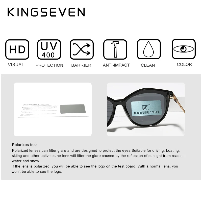 Модные солнцезащитные очки KINGSEVEN серии Elegant Женские поляризованные очки с двойной оправой Дизайн Женские Очки Изображение 3