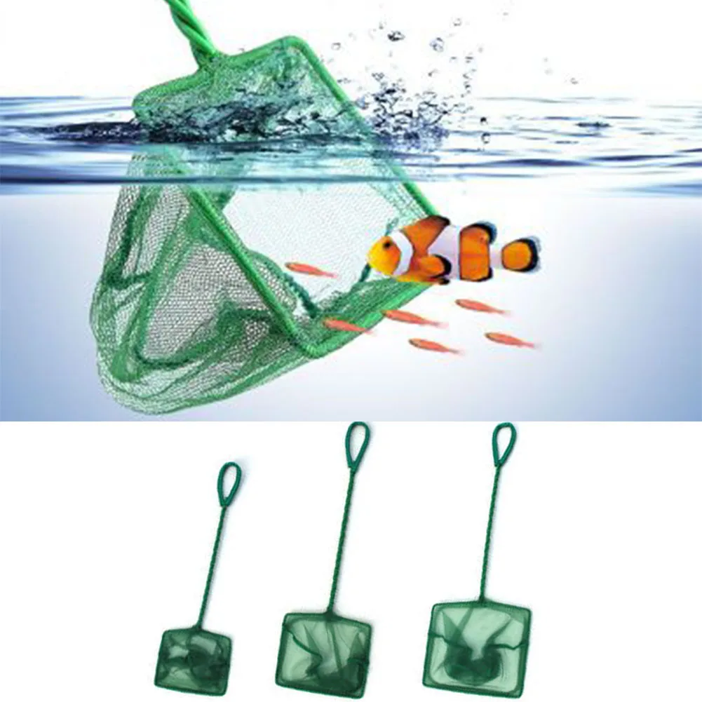 Полезная портативная квадратная рыболовная сеть для аквариумных рыб с длинной ручкой, Зеленая посадочная сеть для различных видов рыб Изображение 5