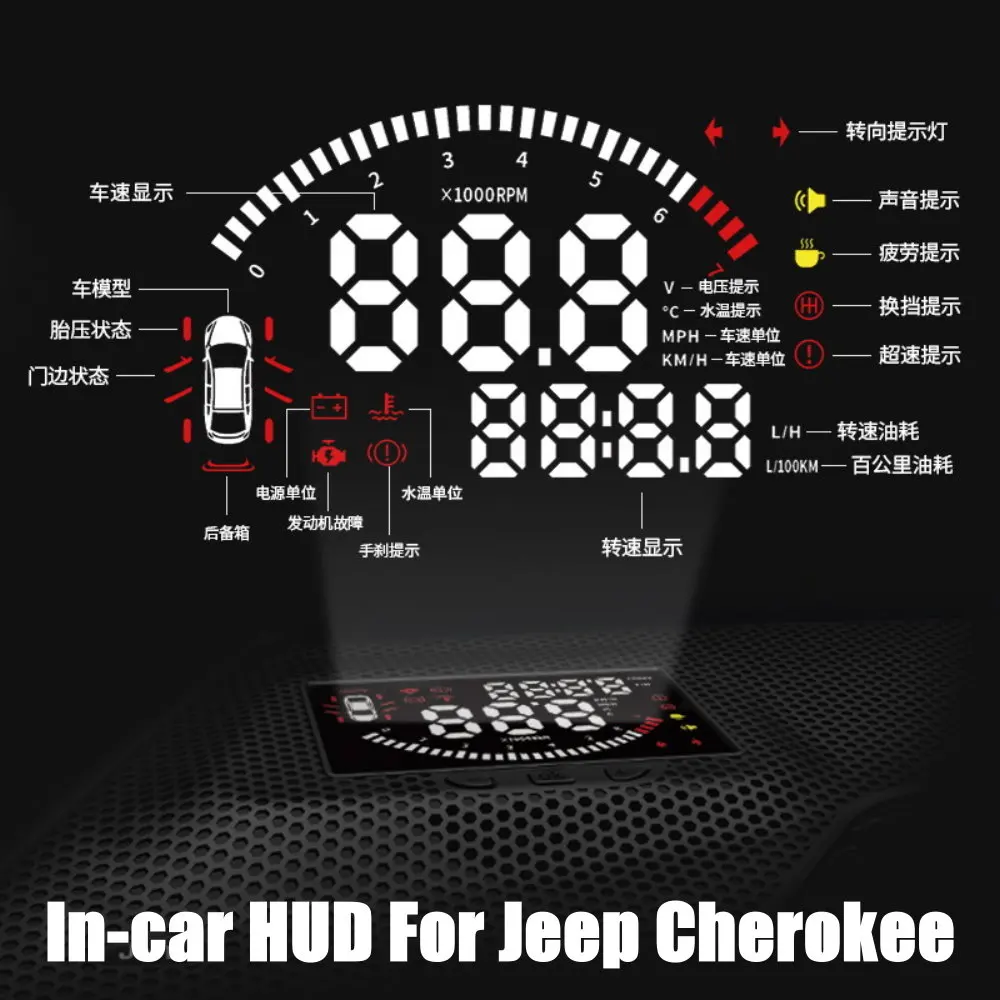 Автомобильный Головной дисплей FaceSky HUD для Jeep Cherokee (KL) 2016-2023 Автоаксессуары Проектор лобового стекла с видом спереди Изображение 2