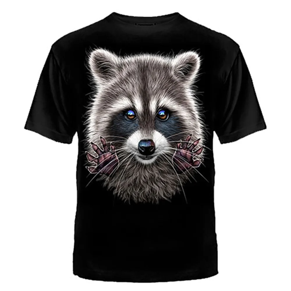 Мужская футболка с изображением животных, качественная мужская одежда с 3D-принтом енота, свободная рубашка оверсайз, модная уличная толстовка, Классический короткий рукав Изображение 3
