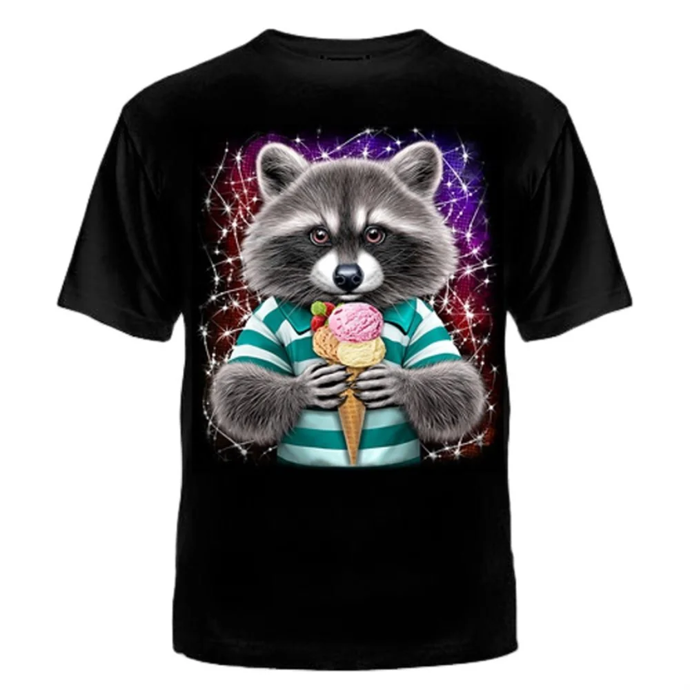 Мужская футболка с изображением животных, качественная мужская одежда с 3D-принтом енота, свободная рубашка оверсайз, модная уличная толстовка, Классический короткий рукав Изображение 5
