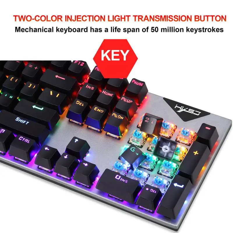 Клавиатура со 104 клавишами, крутая механическая клавиатура для домашнего офиса, проводная клавиатура, прочная компьютерная периферия 20 цветов, L300 200ma Dazzle Изображение 3