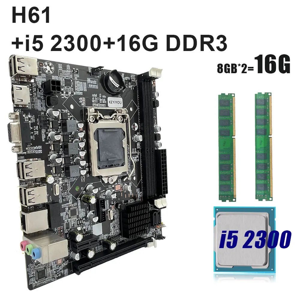 Комплект материнской платы KEYIYOU H61 с процессором Core i5 2300 и набором памяти 2*8 ГБ = 16 ГБ DDR3 placa mae LGA 1155 Изображение 0