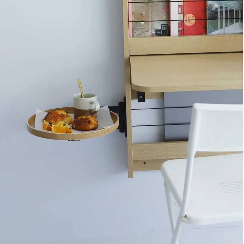 Экономия места Настенный Лоток для хранения Бытовой Деревянный Складной Чайный столик-кровать Простые Выдвижные Вспомогательные Столики Изображение 5