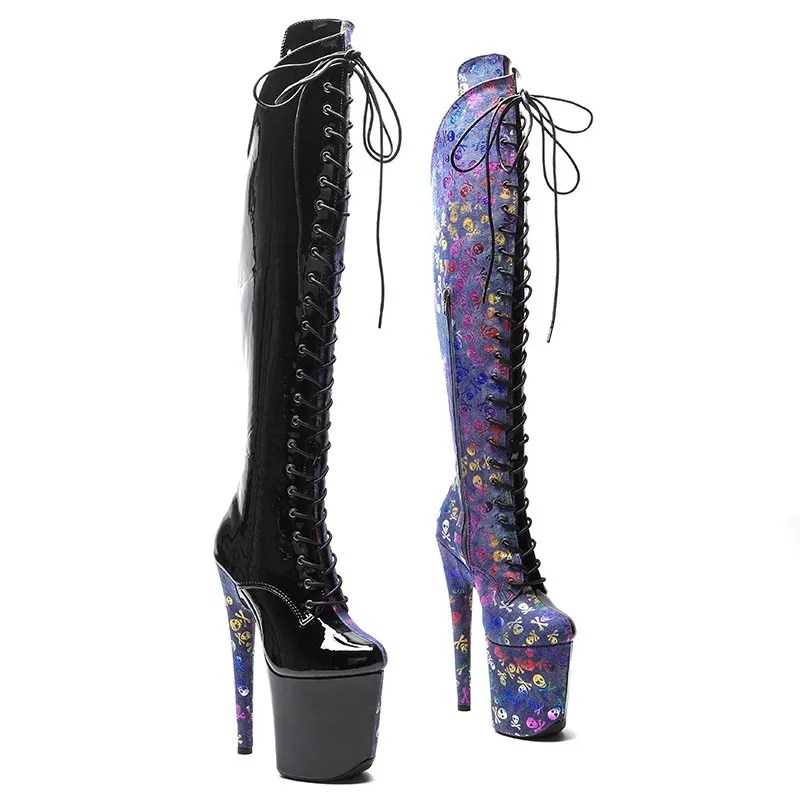 LAIJIANJINXIA/ Новые Модные Женские Современные ботинки выше колена на платформе и высоком каблуке из искусственной кожи 20 см/8 дюймов Для танцев на шесте Изображение 0