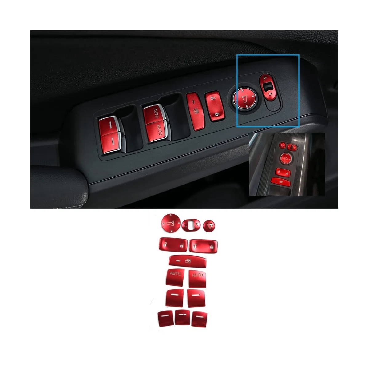 13шт Красная наклейка для отделки крышки кнопки подъема оконного стекла 11-го поколения 2022 Изображение 2
