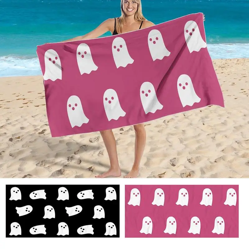 Полотенце для рук в ванной с Розовым Привидением, Быстросохнущие пляжные полотенца на Хэллоуин, Ультрамягкие, суперабсорбирующие принадлежности для полотенец для рук в походах Изображение 0