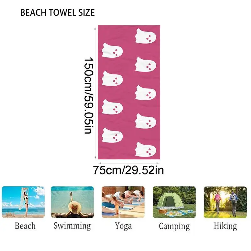 Полотенце для рук в ванной с Розовым Привидением, Быстросохнущие пляжные полотенца на Хэллоуин, Ультрамягкие, суперабсорбирующие принадлежности для полотенец для рук в походах Изображение 5