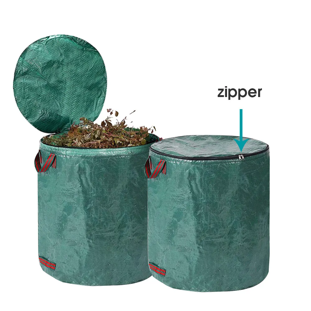 Круглые полипропиленовые мешки для хранения садового мусора во дворе, дикой травы, опавших листьев, контейнер для сбора отходов, тканевый мешок для компоста Изображение 2
