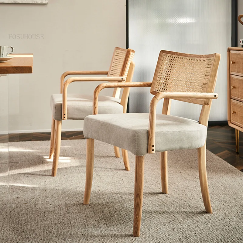 Обеденные стулья из ротанга в скандинавском стиле для дома Обеденный стул из массива дерева Стул со спинкой для отдыха Мебель для столовой Дизайнерский стул Изображение 0