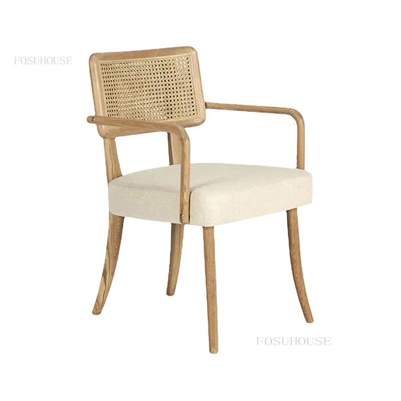Обеденные стулья из ротанга в скандинавском стиле для дома Обеденный стул из массива дерева Стул со спинкой для отдыха Мебель для столовой Дизайнерский стул Изображение 1