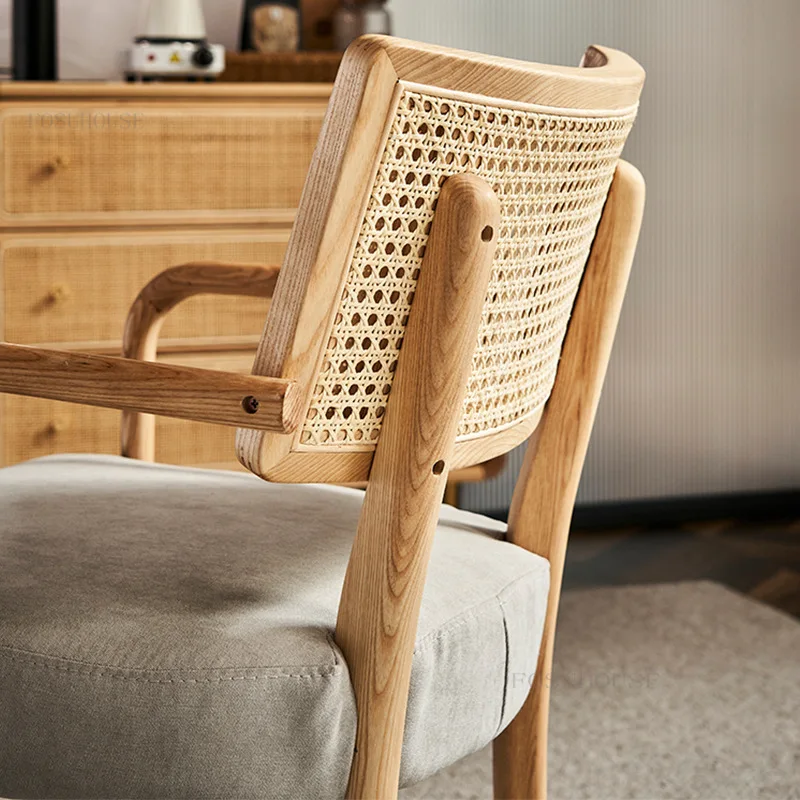 Обеденные стулья из ротанга в скандинавском стиле для дома Обеденный стул из массива дерева Стул со спинкой для отдыха Мебель для столовой Дизайнерский стул Изображение 3