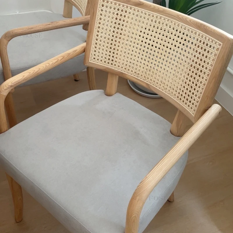 Обеденные стулья из ротанга в скандинавском стиле для дома Обеденный стул из массива дерева Стул со спинкой для отдыха Мебель для столовой Дизайнерский стул Изображение 4