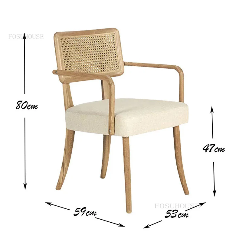 Обеденные стулья из ротанга в скандинавском стиле для дома Обеденный стул из массива дерева Стул со спинкой для отдыха Мебель для столовой Дизайнерский стул Изображение 5