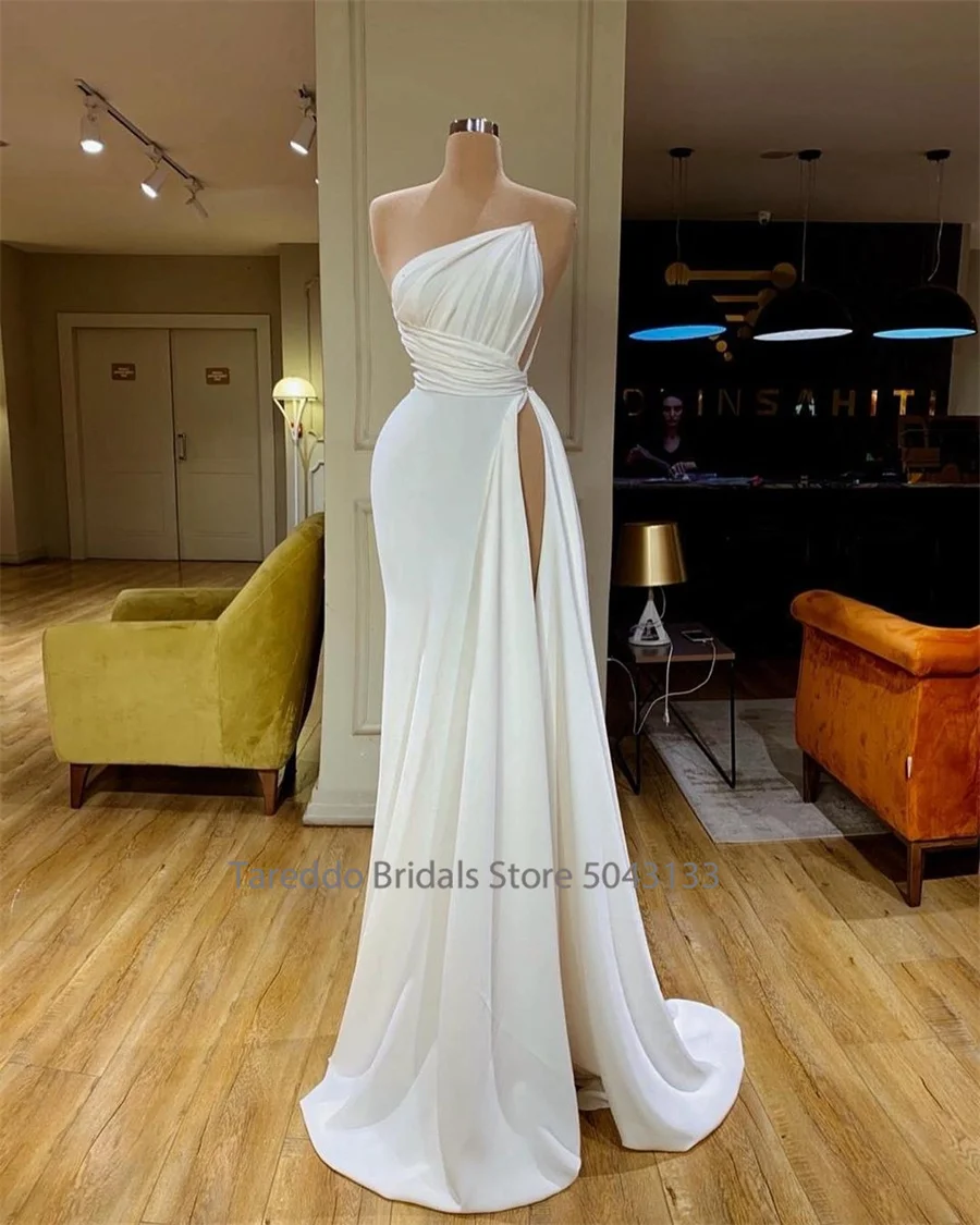 Асимметричное свадебное платье с высоким разрезом сбоку, сексуальные свадебные платья с драпировкой на одно плечо для невесты 2023, сшитые на заказ Изображение 1