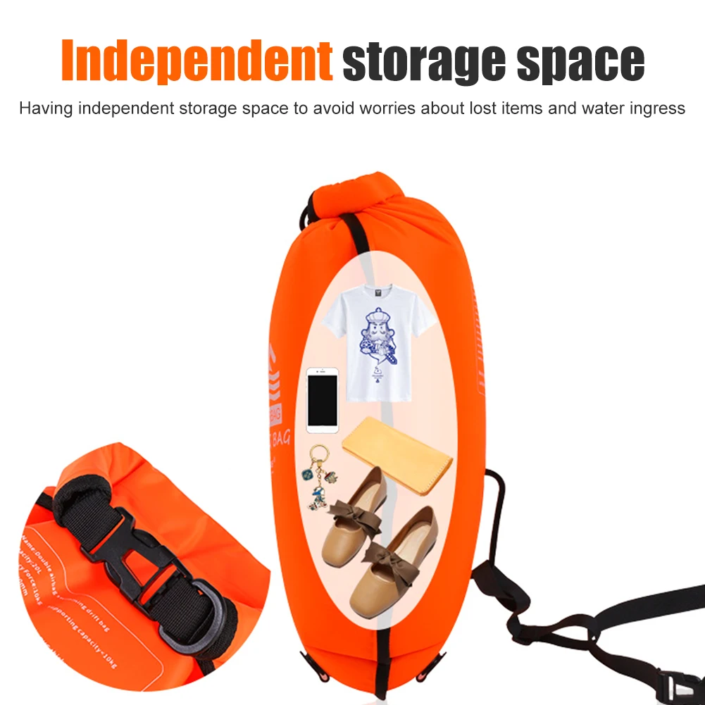 20-литровый надувной открытый плавательный буй, буксировочный мешок для сухого плавания с поясным ремнем для катания на лодках, рафтинга, ведро для плавания, сумка для безопасности водных видов спорта. Изображение 3