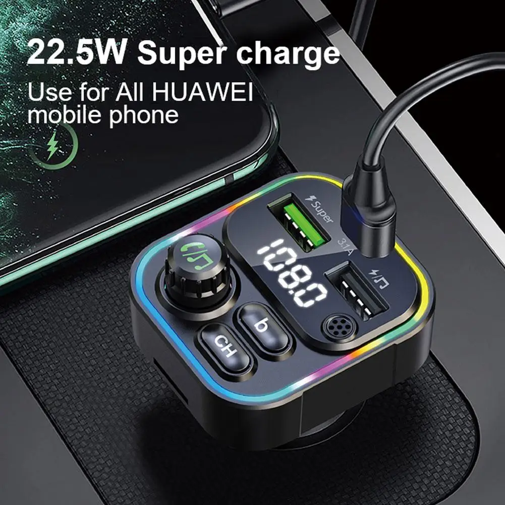 5,0 USB Автомобильное Зарядное Устройство FM-Передатчик С 22,5 Вт QC3.0 Адаптер Супер Быстрой Зарядки MP3-Плеер PD Зарядка Для Автомобиля S1E1 Изображение 0