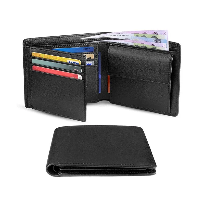 Мужской кошелек из воловьей кожи с верхним слоем, из натуральной кожи, RFID, приталенный, с отделением для нескольких карт, с карманом для монет, модный контрастный кошелек для цветов Изображение 1