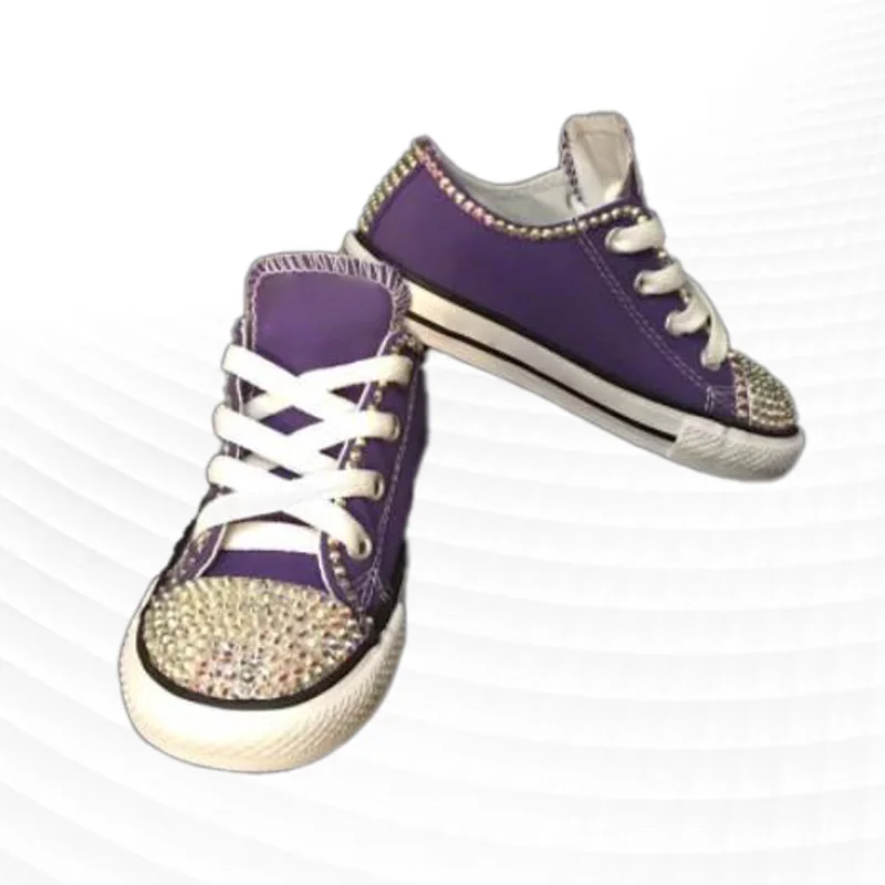 Модный дизайн с фиолетовыми стразами; семейная парусиновая обувь ручной работы на заказ; универсальная удобная обувь для настольных игр. Изображение 0