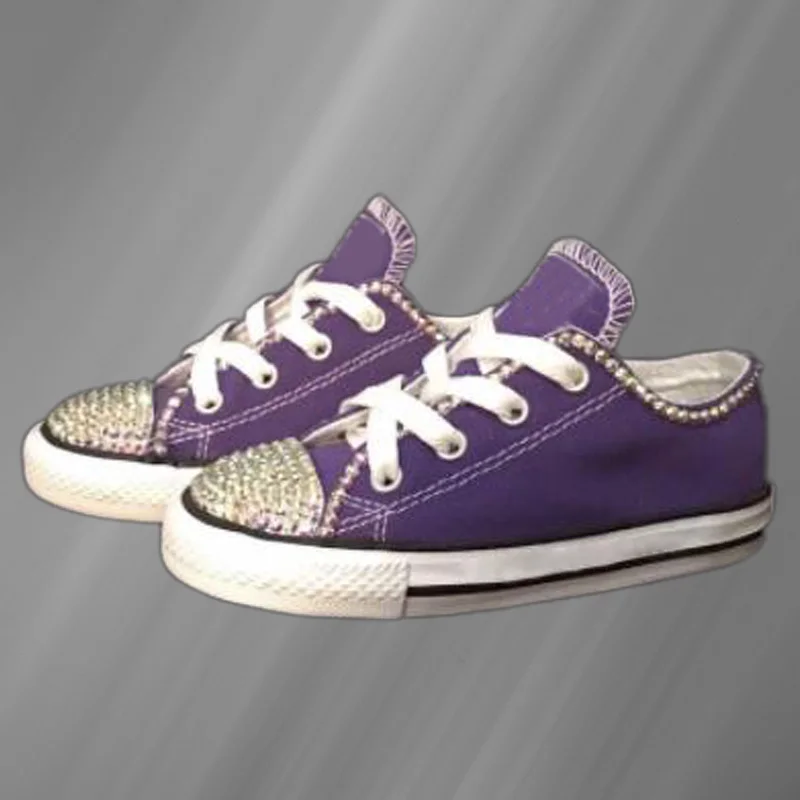 Модный дизайн с фиолетовыми стразами; семейная парусиновая обувь ручной работы на заказ; универсальная удобная обувь для настольных игр. Изображение 2