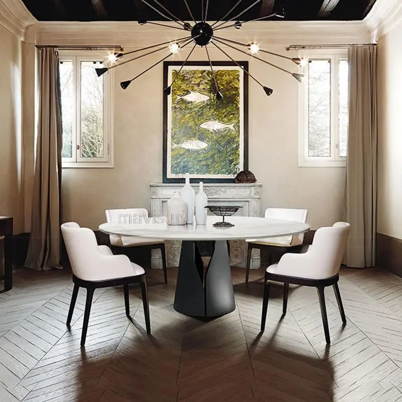 Обеденный стол на заказ из каменной плиты Для небольшой квартиры, современный минималистичный Роскошный Круглый стол на 6 персон, Свадебная мебель для дома Изображение 2