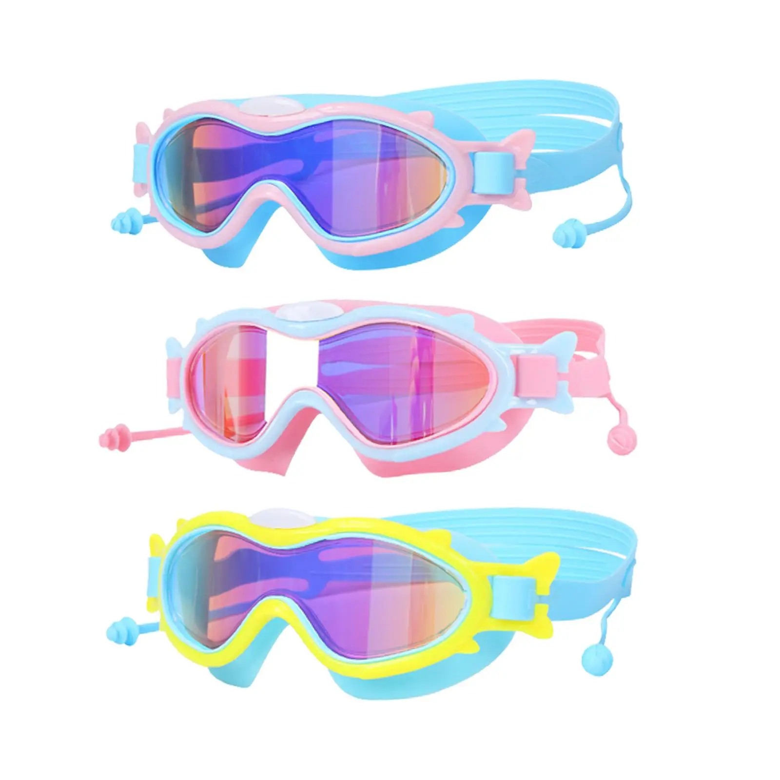 Детские плавательные очки с затычками для ушей, летние пляжные очки с регулируемой защитой от запотевания Изображение 0