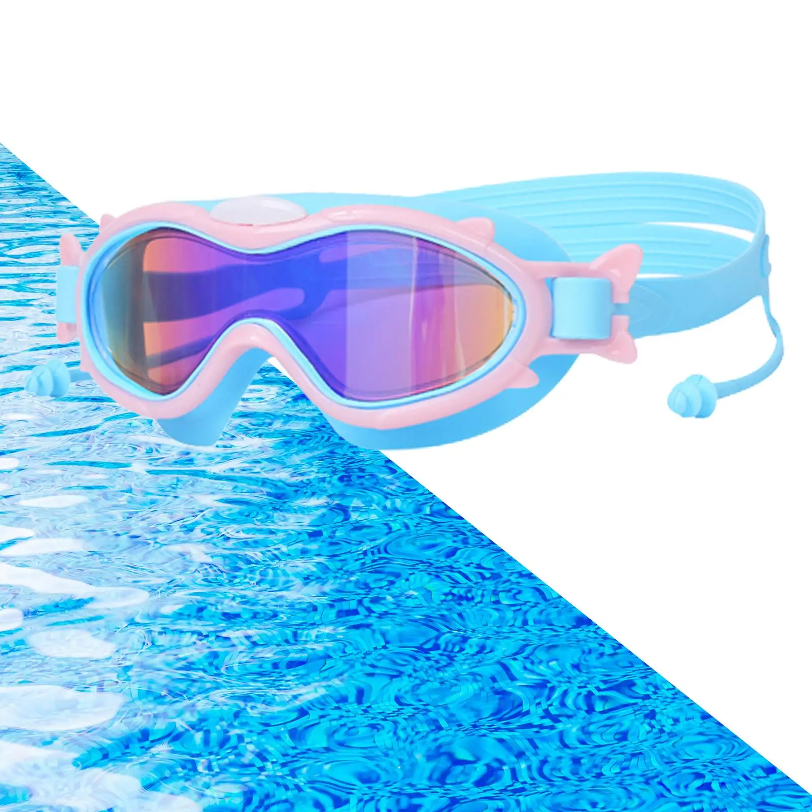 Детские плавательные очки с затычками для ушей, летние пляжные очки с регулируемой защитой от запотевания Изображение 2