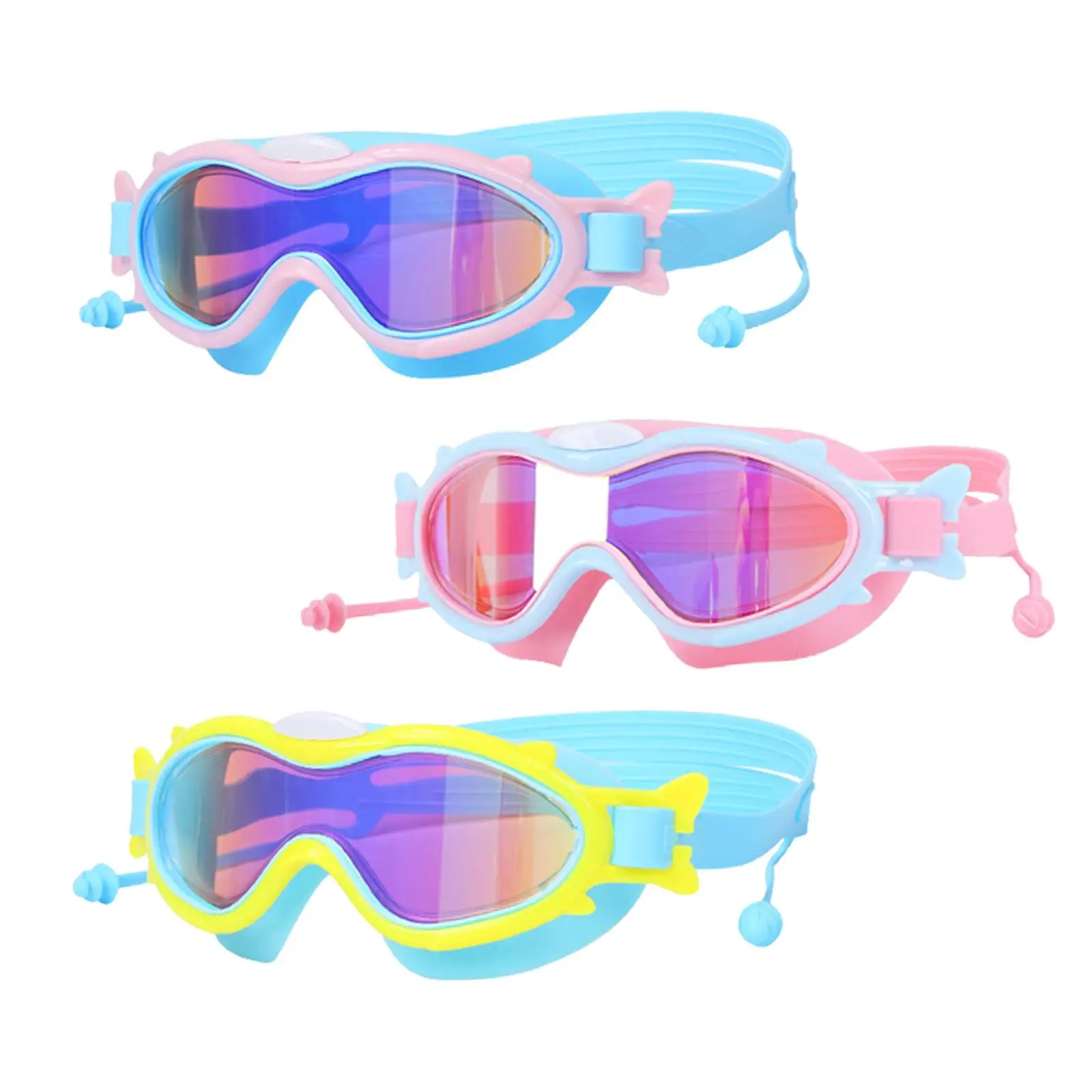 Детские плавательные очки с затычками для ушей, летние пляжные очки с регулируемой защитой от запотевания Изображение 4