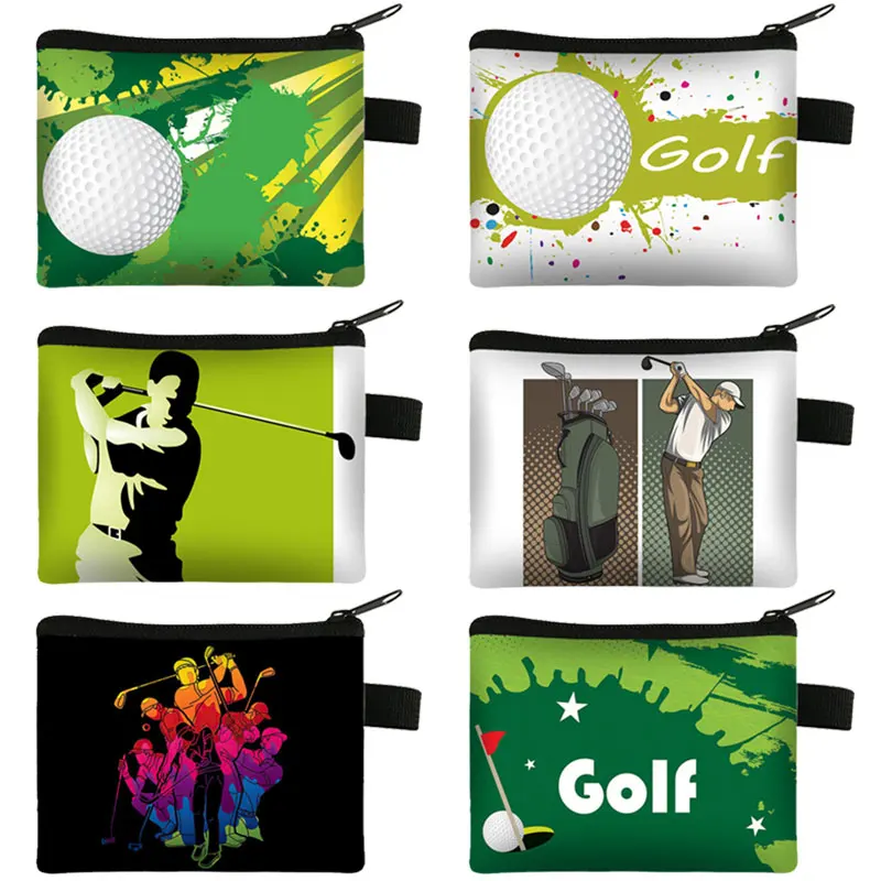 Портмоне с принтом для гольфа, кошелек для мячей для гольфа, кредитная карта, наушники, сумки для монет, сумка на молнии, мини-сумка для губной помады Изображение 0