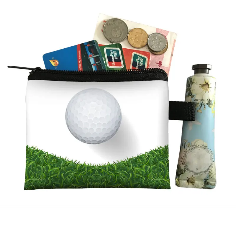Портмоне с принтом для гольфа, кошелек для мячей для гольфа, кредитная карта, наушники, сумки для монет, сумка на молнии, мини-сумка для губной помады Изображение 1