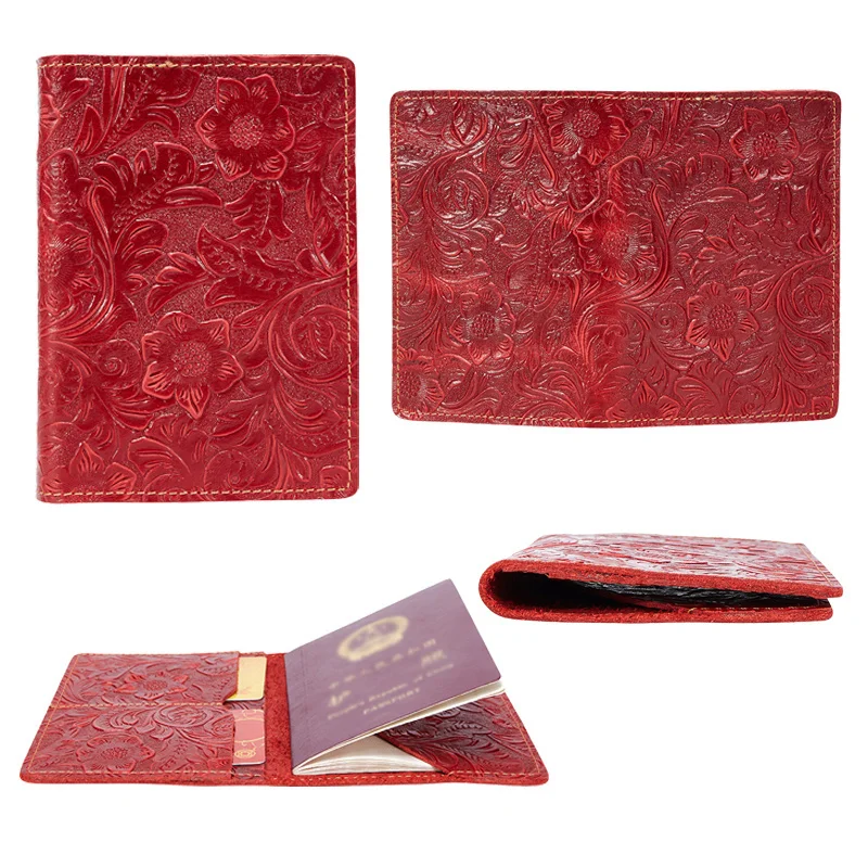 Роскошный Кожаный кошелек для паспорта из натуральной кожи, женская сумка для кредитных карт и удостоверений личности, сумка для путешествий с тиснением Изображение 3