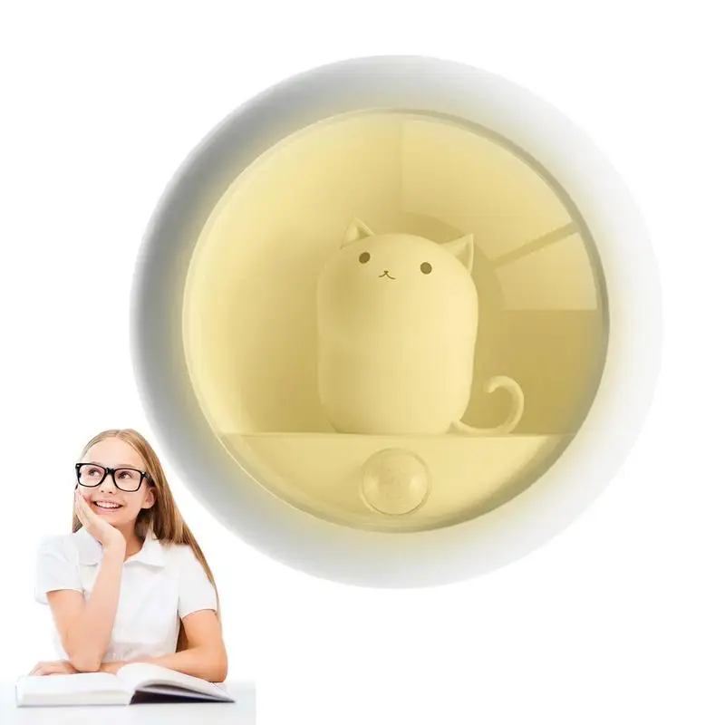 Ночник с датчиком движения в форме кошки, светодиодный светильник для прихожей с датчиком движения, необходимый для дома USB-зарядка, прикроватный светильник для прогулок Изображение 0