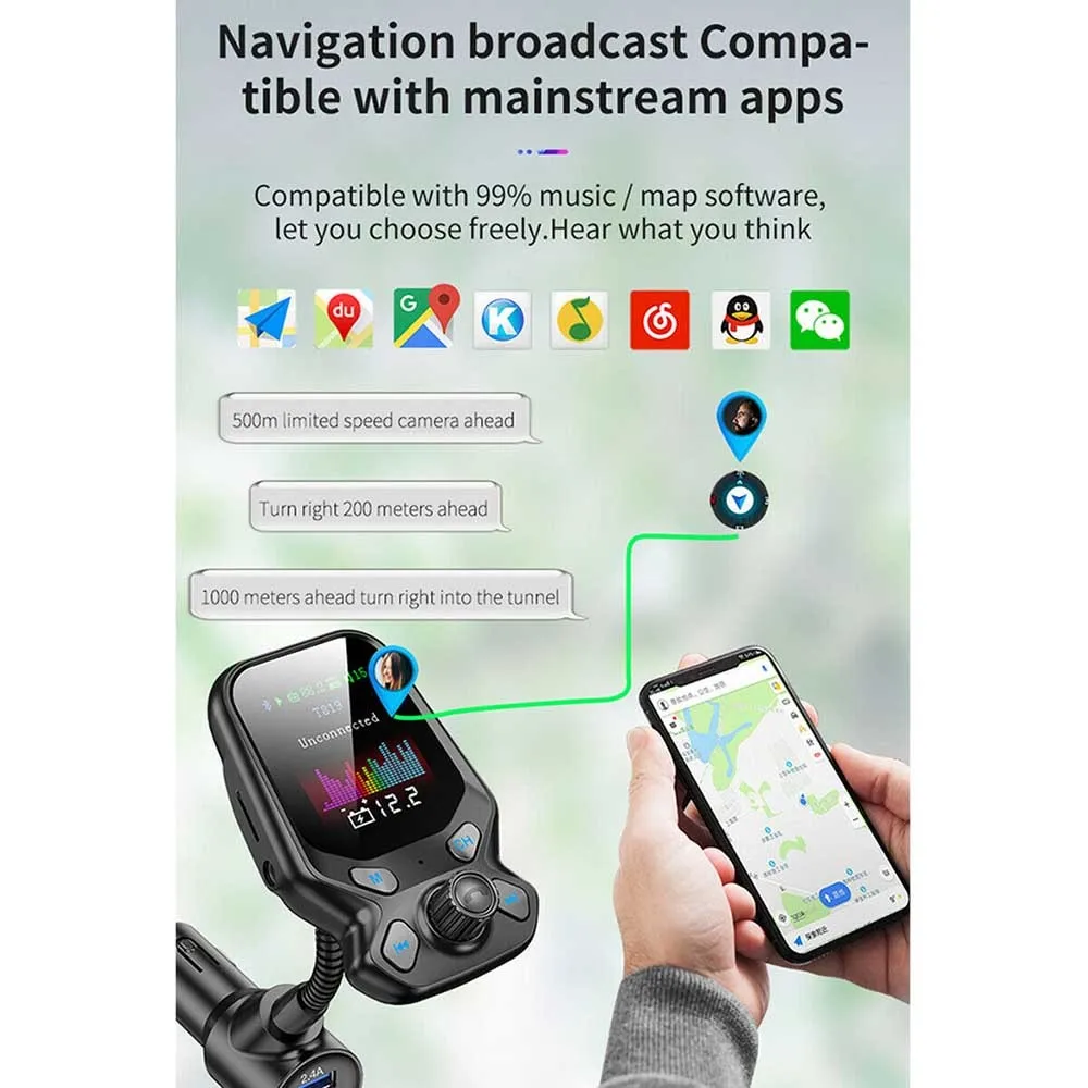 Беспроводной MP3-плеер радиоадаптер Bluetooth FM-передатчик Автомобильный FM-передатчик 1,8-дюймовый цветной экран 87,5 МГц-108 МГц Прочный новый Изображение 5
