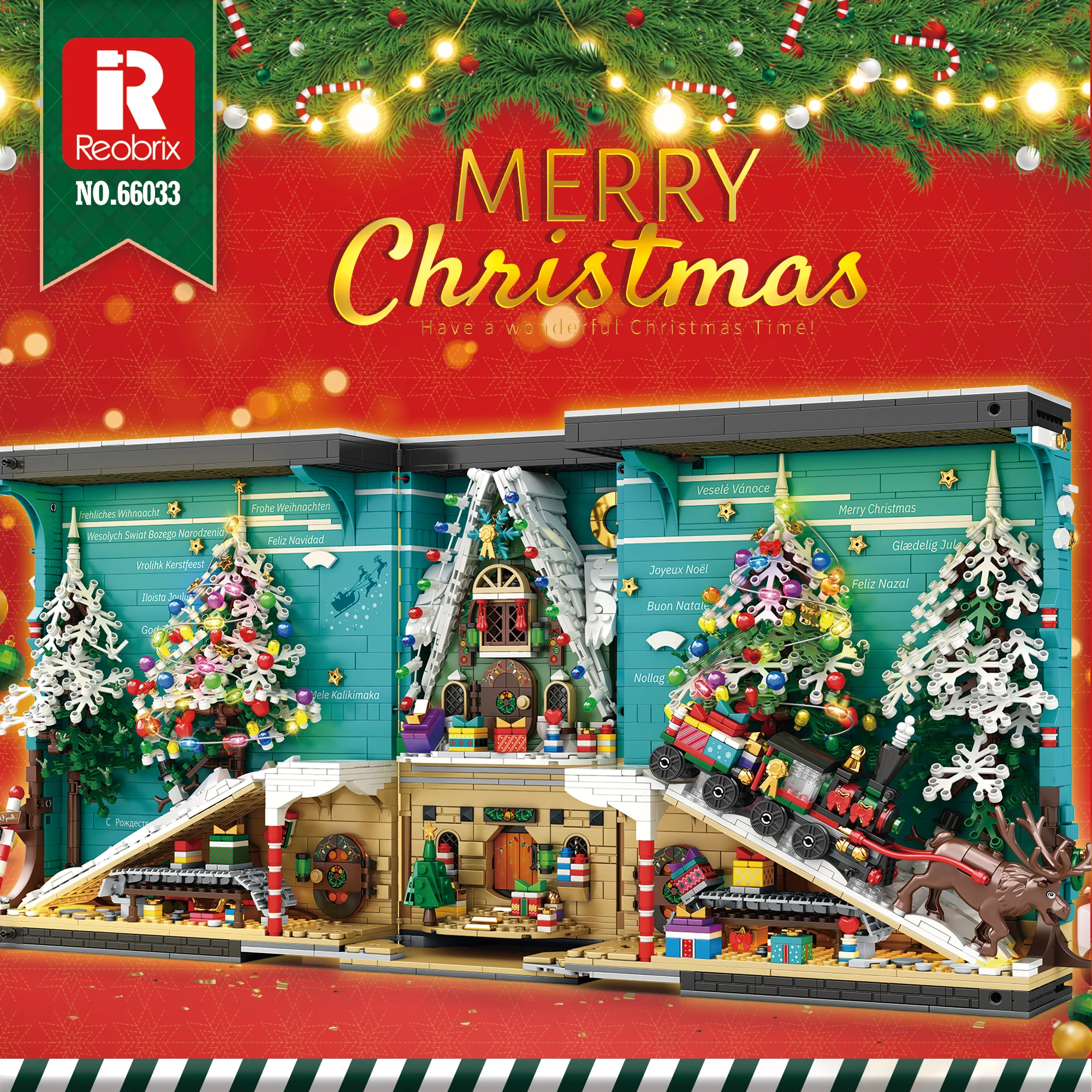 Reobrix MOC 66033 ChristmasThree Book Decoration Светодиодные строительные блоки Кирпичи Формы Рождественские Подарочные игрушки для детей Изображение 1