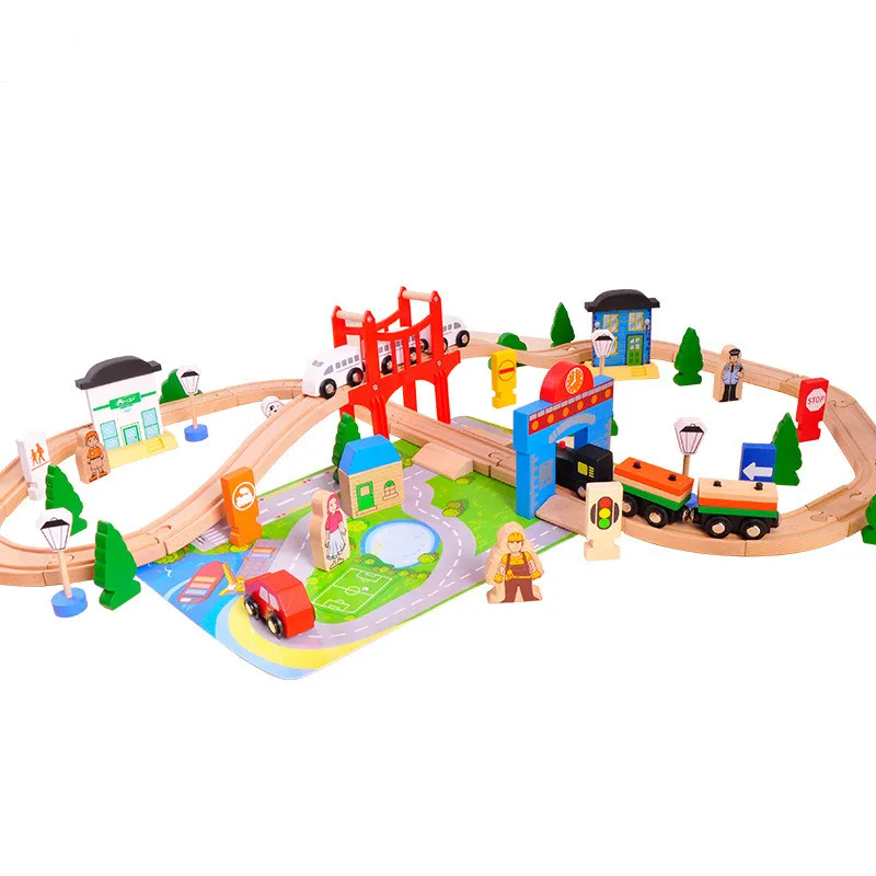 [Забавные] 80 шт./компл. Деревянные DIY сборки моделирование Железнодорожного поезда модели автомобилей строительные блоки образовательные игрушки для ребенка лучший подарок на день рождения Изображение 0