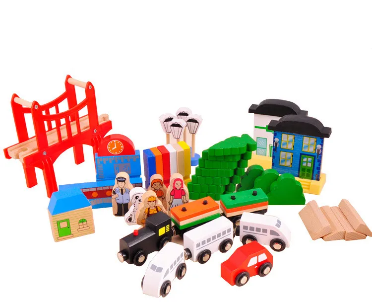 [Забавные] 80 шт./компл. Деревянные DIY сборки моделирование Железнодорожного поезда модели автомобилей строительные блоки образовательные игрушки для ребенка лучший подарок на день рождения Изображение 2