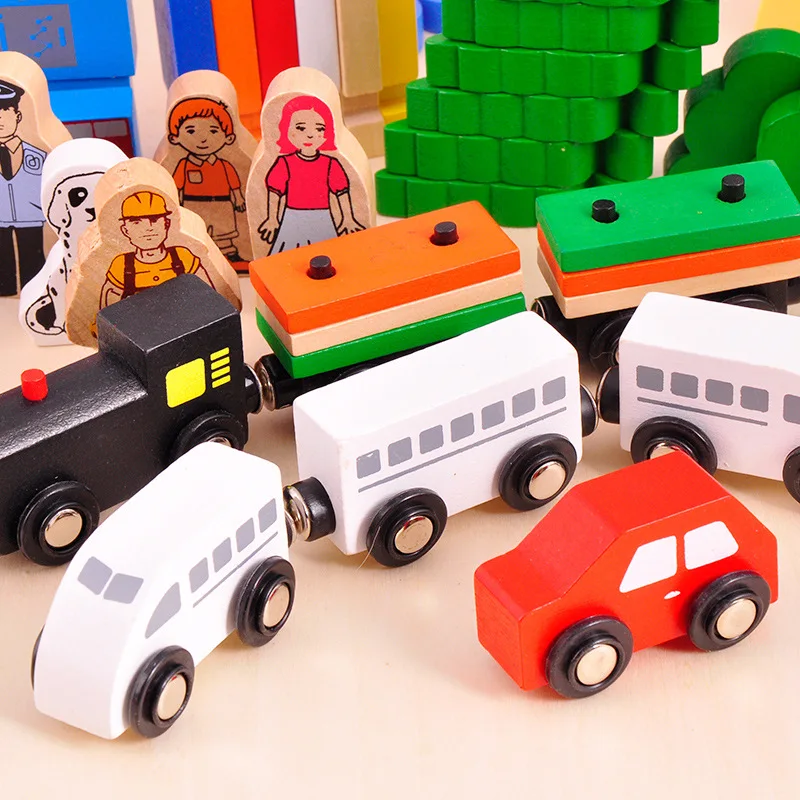 [Забавные] 80 шт./компл. Деревянные DIY сборки моделирование Железнодорожного поезда модели автомобилей строительные блоки образовательные игрушки для ребенка лучший подарок на день рождения Изображение 4