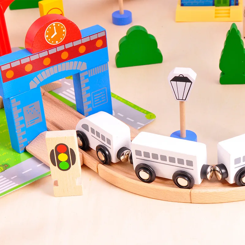 [Забавные] 80 шт./компл. Деревянные DIY сборки моделирование Железнодорожного поезда модели автомобилей строительные блоки образовательные игрушки для ребенка лучший подарок на день рождения Изображение 5