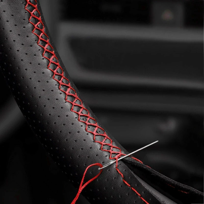 Для Honda Civic 9th 2012 2013 2014 2015 Защита руля автомобиля с ручной оплеткой Мягкая перфорированная отделка из микрофибры Изображение 4