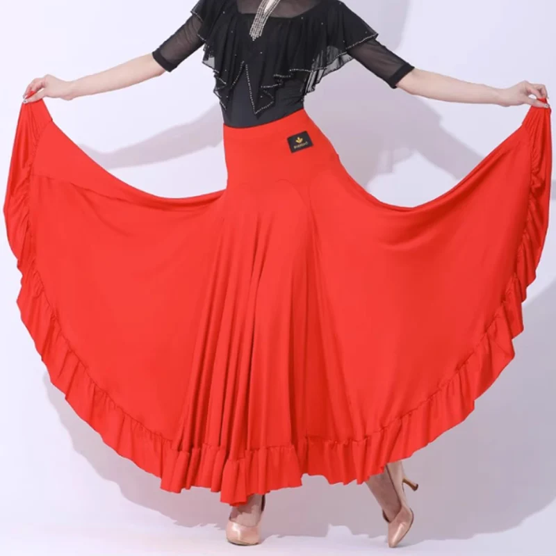 Женская юбка для бальных танцев, красно-черный костюм для танго, юбка для выпускного вечера, юбка для вальса, современная тренировочная одежда DL10940 Изображение 3