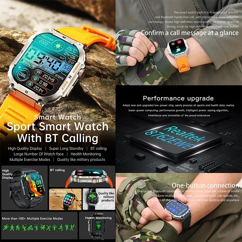 Умные часы K57 Pro для мужчин Bluetooth Вызов Спорт на открытом воздухе Батарея 400 мАч 1,96-дюймовый IPS-экран Частота сердечных сокращений кровяное давление Умные часы Изображение 1